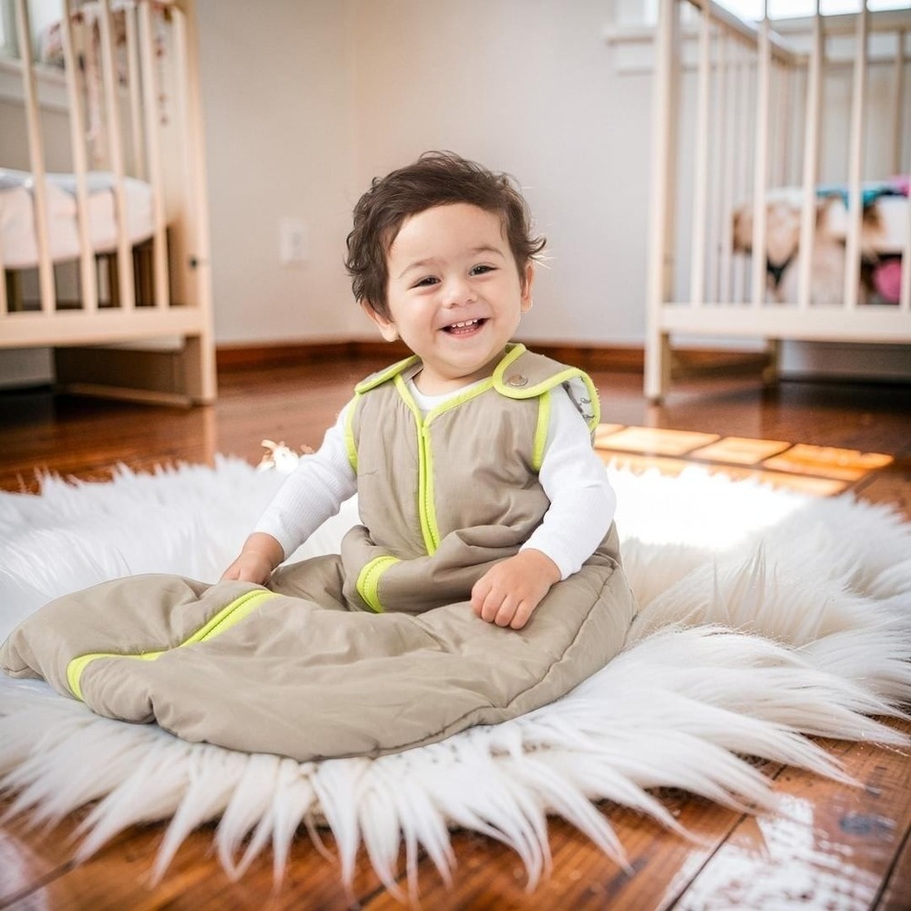 Baby DeeDee Sleep Nest Quilted Baby Sleep Bag Tan Lime Green 2.5 TOG Size Medium